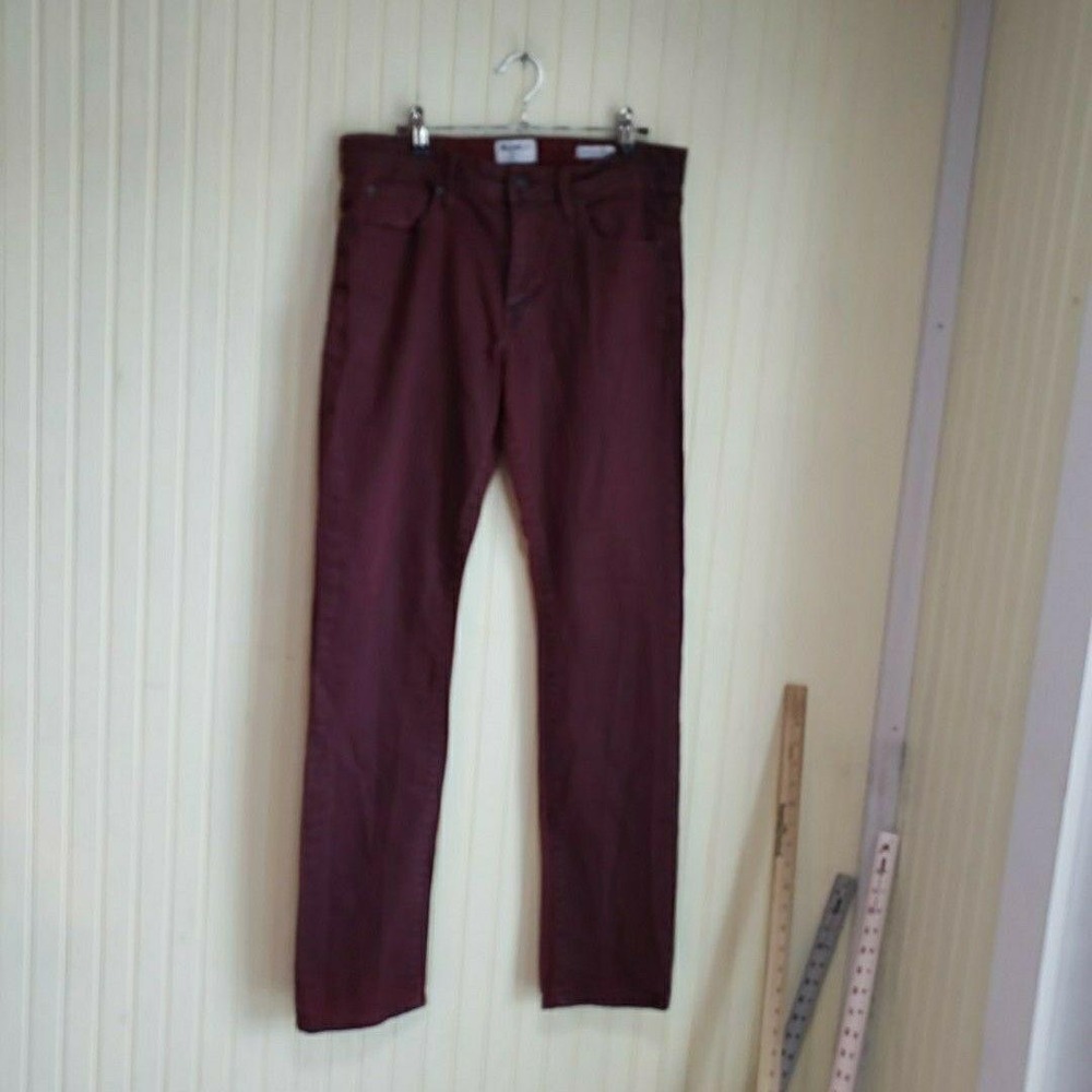 William Rast Dean Slim Straight Jeans Mens 34x32 Red Denim Pants Dark‎ Wash